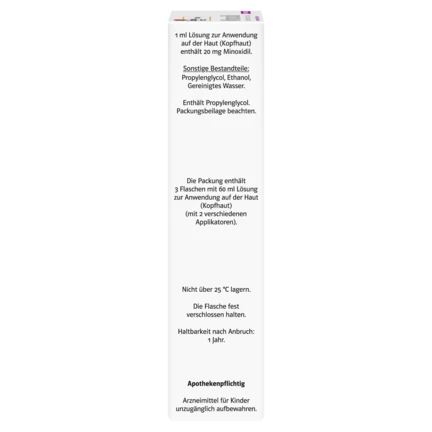 Abbildung der Produktverpackung DoppelherzPharma Minoxidil DoppelherzPharma 20 mg/ml Lösung zur Anwendung auf der Haut (Kopfhaut)  Seitenansicht links